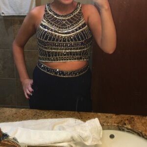 Splash Navy Blue Prom Dress 2 Piece